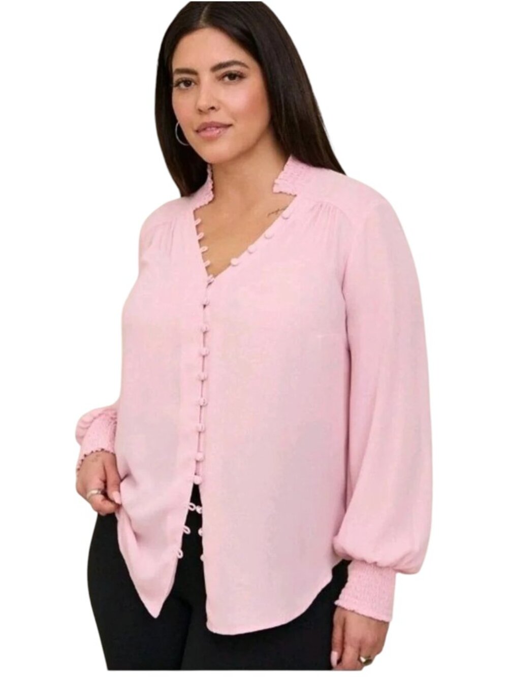 TORRID Georgette Button Front Smocked Collar Pink Blouse - Size 1X